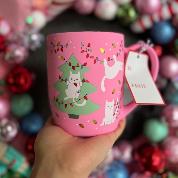 ✨NEW🐱Peppermint and Pine Soft Touch Pink Christmas Tree and Cat Mug🎄 - Picture 4 of 8